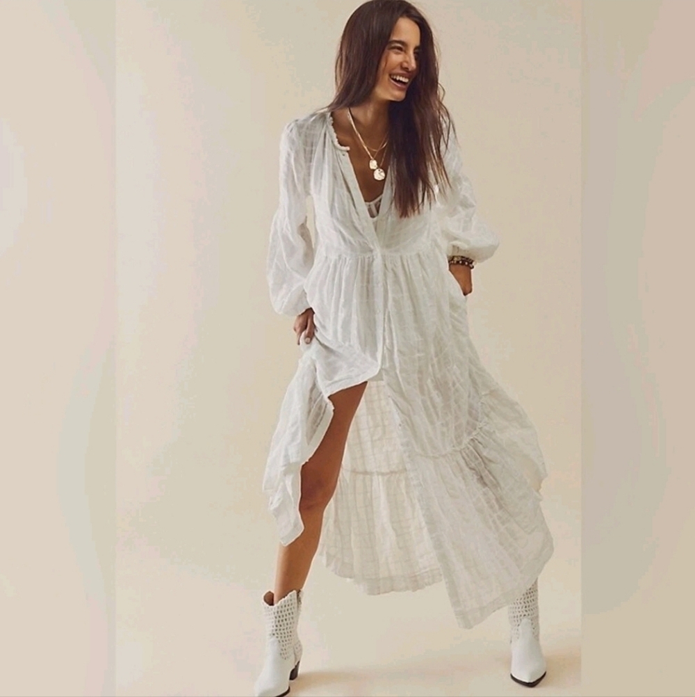 Free People Edie White Peasant Maxi Dress XS